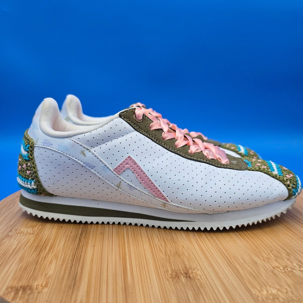 Poppy Barley White Sneakers with Pink Accent and Green Trim